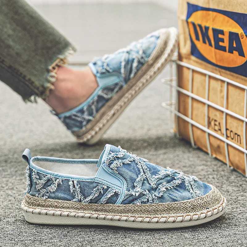 Vintage Casual Summer Designer Espadrilles Men Canvas Breathable Slip on Loafers Mens Flats Driving Shoes M240