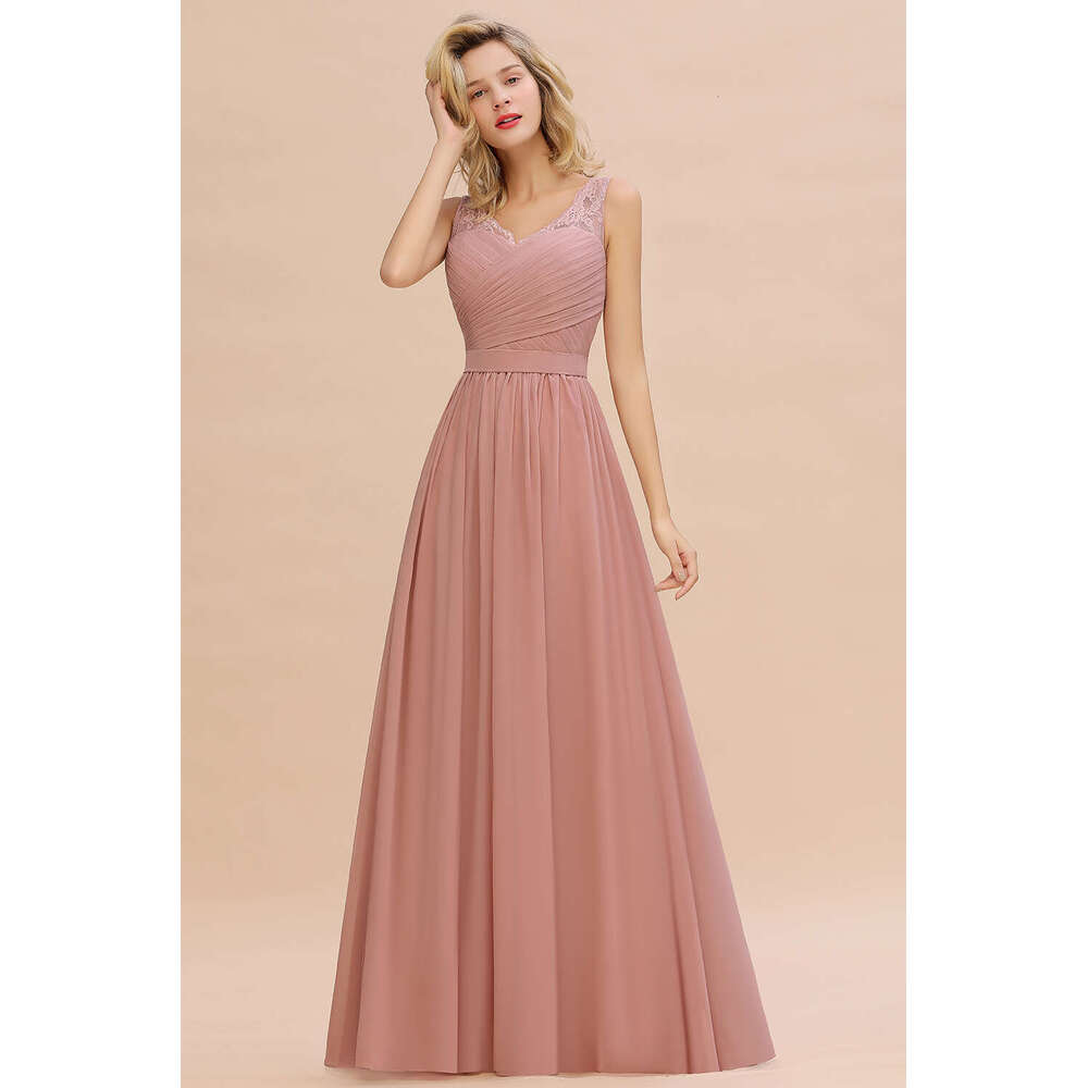 BABYONE Elegant Lace Bridesmaid Dresses V Neck 2024 Prom Dress Simple Chiffon Party Gowns Vestidos Para Bodas CPS1365
