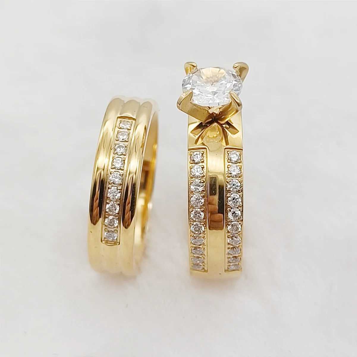 24k Gold Filled 316L Stainl Steel Jewelry Cz Diamond Wedding Rings Sets for Women Girls Ladies Engagement Statement GiftsXJ250514