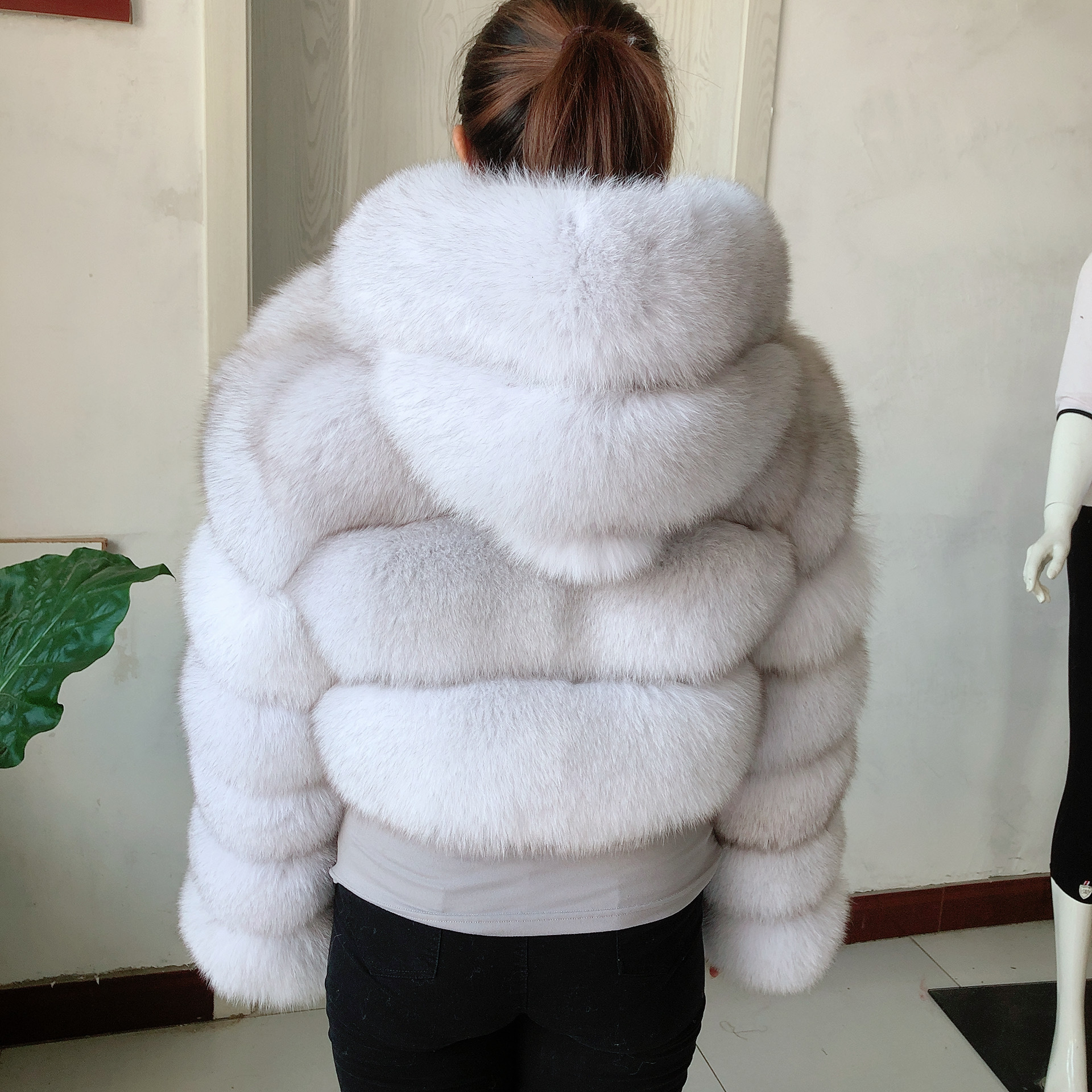 Natural New High Street Women Winter Jacket Real Fox Natural Raccoon 3 Rows Hooded Fur Coat