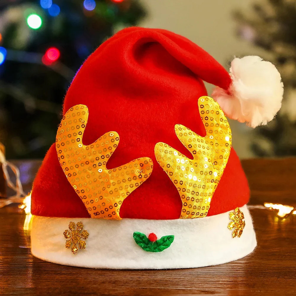 Christmas hat nonwoven fabric deer antlers gold childrens party gift decoration W124 240925