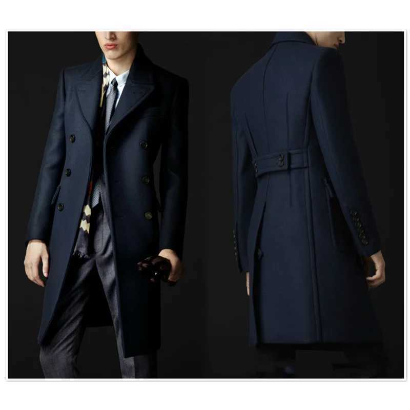Mens wool coat double chest medium length wool trench coat business size spring autumn winter 4XL W240925