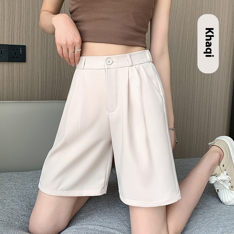 Radish Uncle Shorts Women's 2024 Summer Thin Loose High Waist Straight Slimming Casual Wide Leg 5/4 Suit Pants