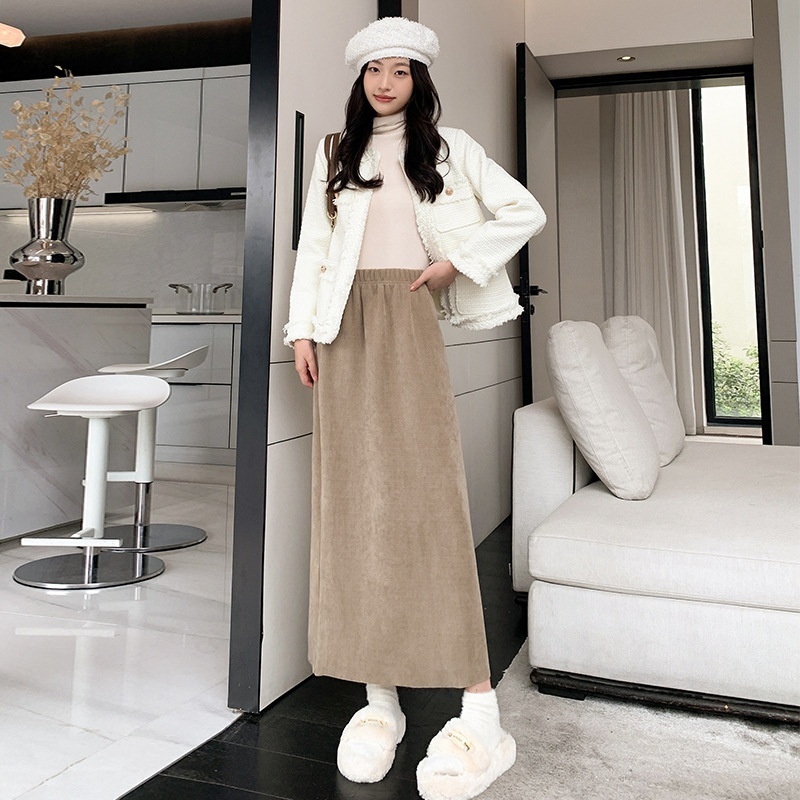 Miladega Velvet Half length for Women in Autumn and Winter, Thickened High Waist Show off Weight, Knitted Hip Wrap Skirt, Medium to Long, Rear Split L