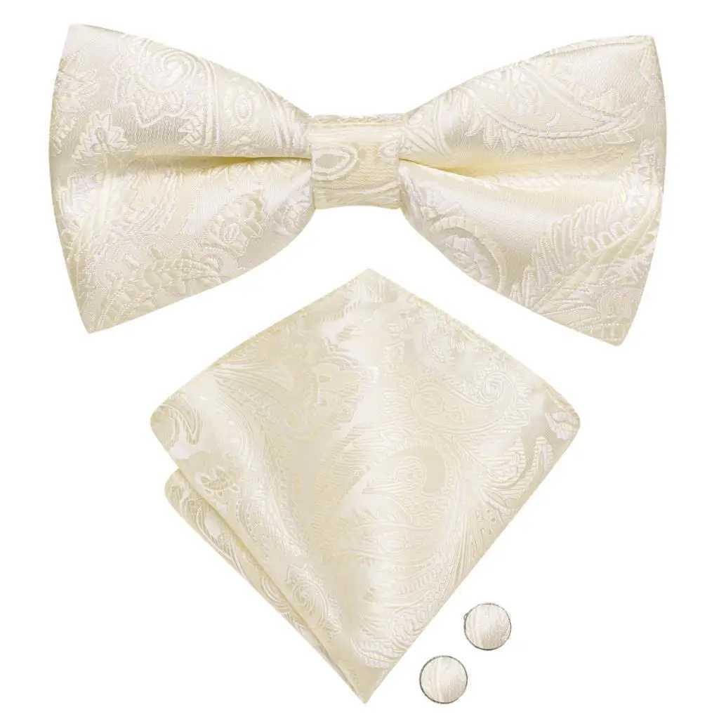 Beige champagne gold silk mens tie Hanji cufflinks set jacquard floral pre tie M wedding business Y240925