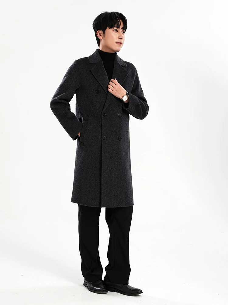 European and American autumn and winter new 100% wool mens coat long handmade double-sided wool coat W240925