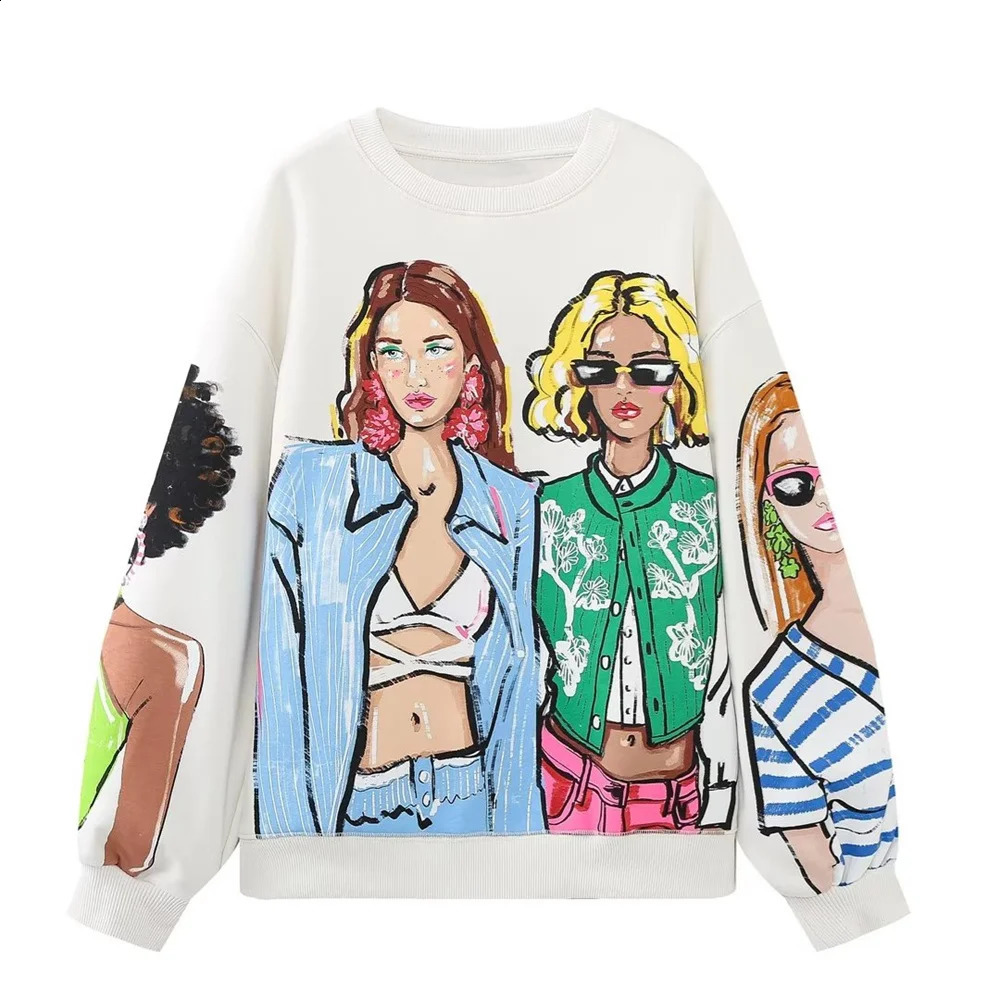 UNIZER Autumn Line Womens Fashion Floral Round Neck Long Sleeve Loose Sports and Leisure Printed Sweater 240926