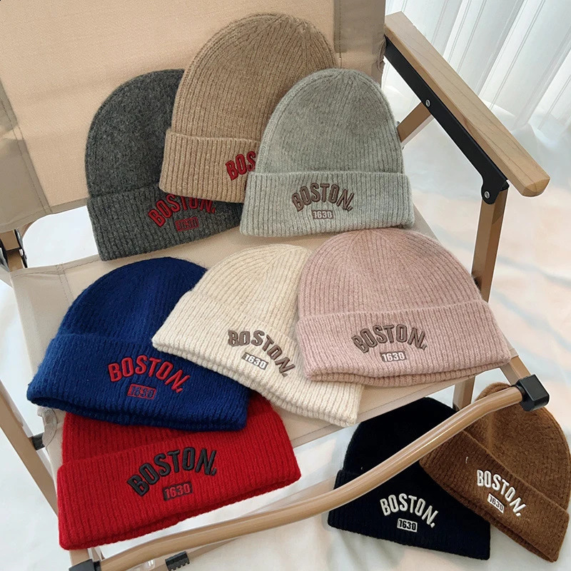 Winter Warm Knitted Baby Hat with Korean Alphabet Embroidery for Boys and Girls Beanies Soft Wool Childrens Pullup 240925