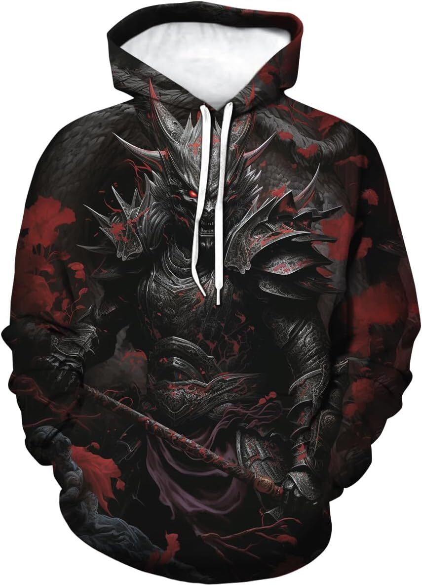 Hoodie for Mens Womens Novelty Samurai Graphic Hoodies For Men Cool 3D Print Pocket Sweatshirt Pullover Graphic Hoodies sweatshirt Pullover Long Sleev