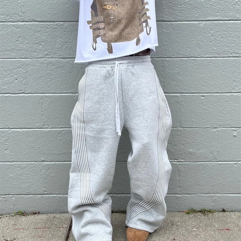 Y2k Embroidered Gray Casual Pants Camo Functional Tactical Mens Premium Jogging Drawstring Sweatpants y240925