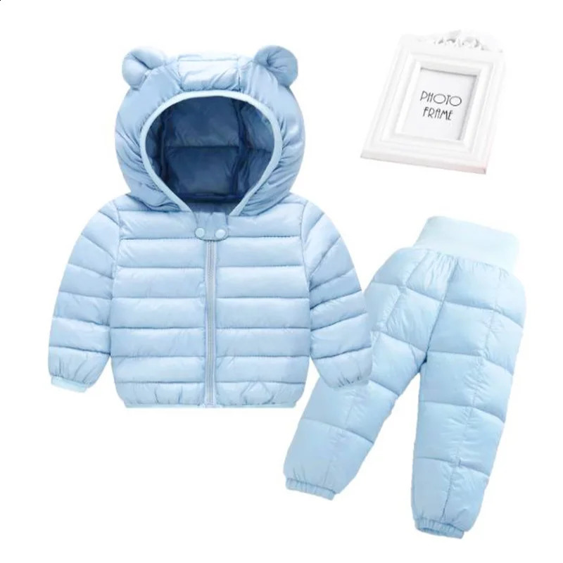 Children Clothing Sets Winter Baby Boy Warm Cartoon Bear Hooded Down Jackets Pants Baby Girls Boys Snowsuit Coats Ski Suit 240919