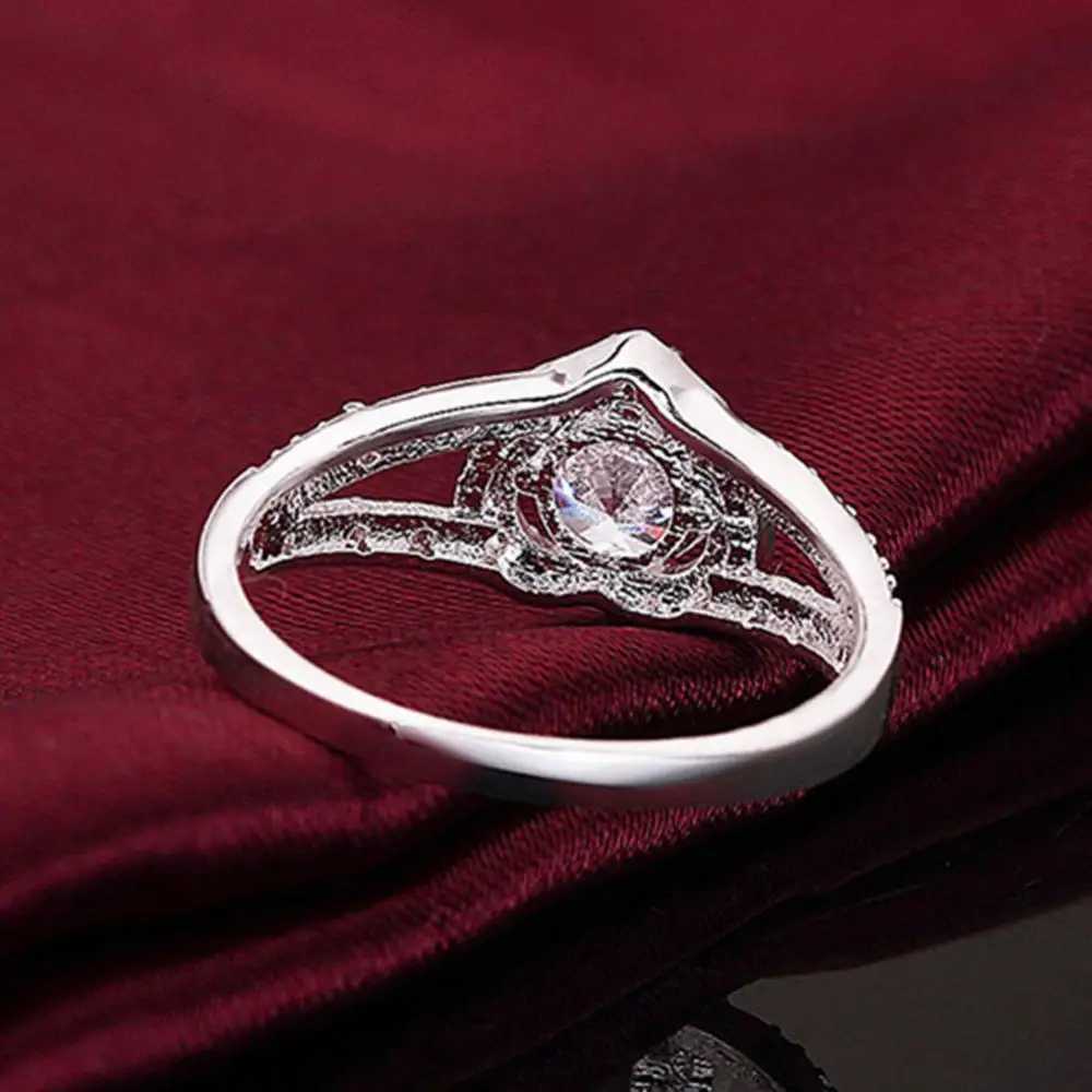 Jewelry Women Ring 925 Sterling Silver Crystal Heart Shed Bridal Wedding JewelryXJ250110