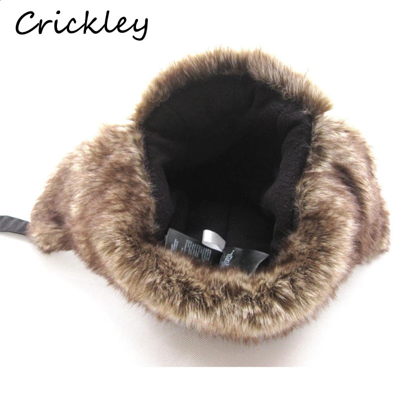 Winter windproof thick warm childrens Usaka snow hat soft plush bomber earmuffs Russian boys and girls pilot 240925