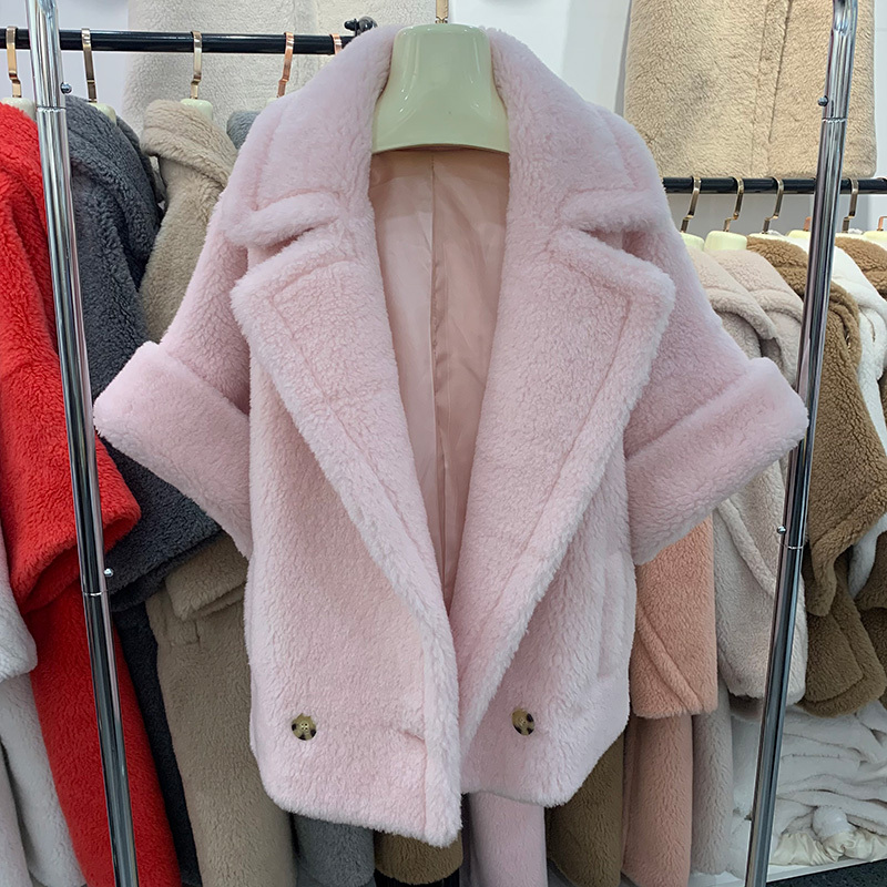 2024 Women Winter Coat Thick Warm Teddy Coats Short Style Lady Natural Wool Alpaca Fur Overcoat