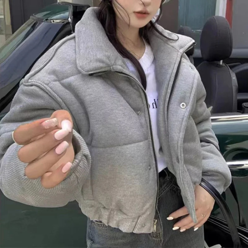 Women Casual Grey Color Short Coats Parkas Female Casual Loose Thick Warm Autumn Winter Jackets 240919