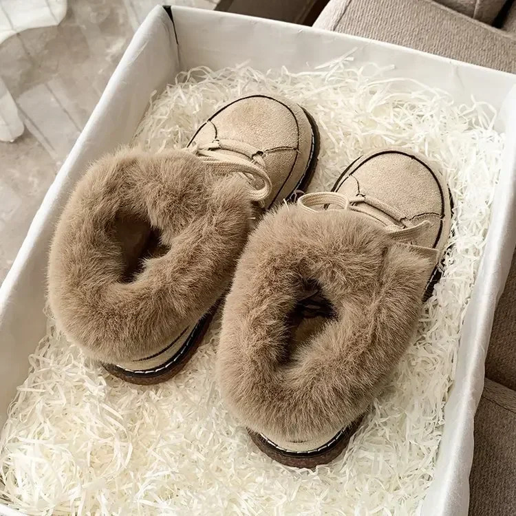 Snow Women Lace Up Warm Ankle Ladies Winter Fur Shoes Platform Casual Comfortable Short Boots Botas De Mujer 2024
