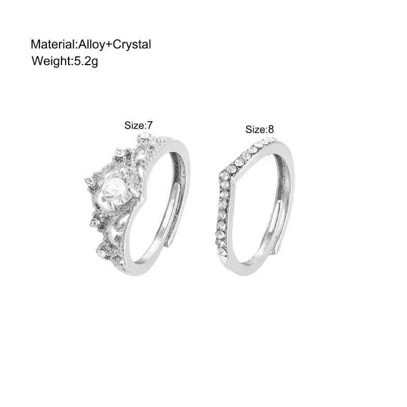 New hot selling crown print inlaid zircon wedding ring open ring set of 2 pieces used for temperature and sweet ladies jewelryXJ250412