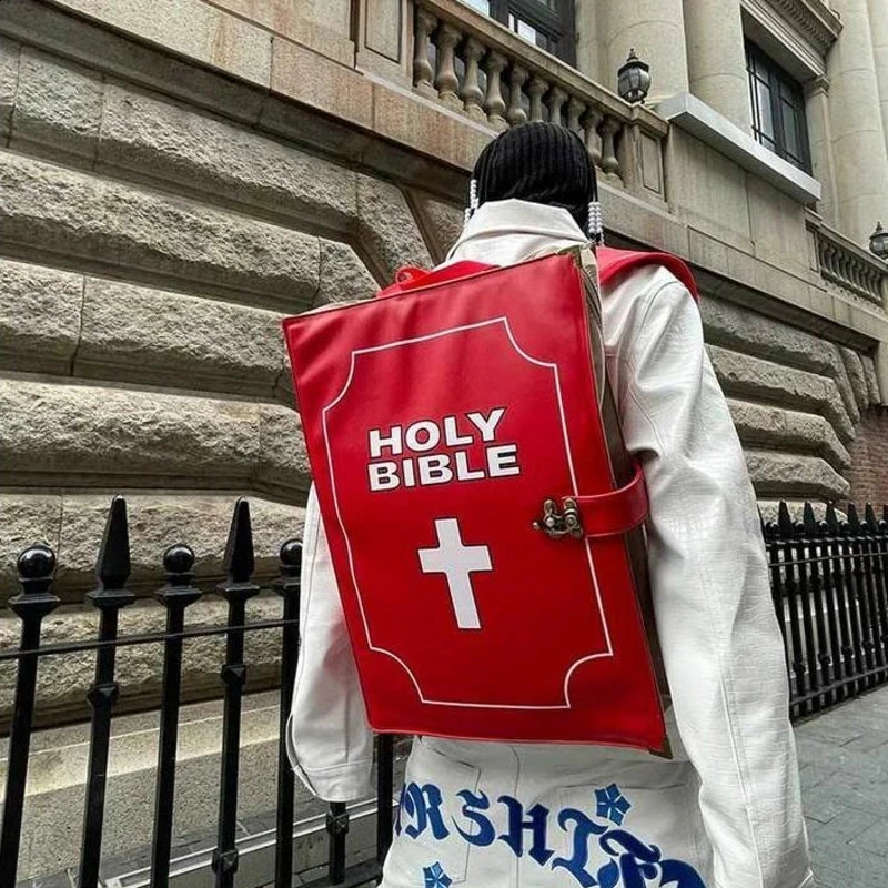 Hip-hop Bible Book Y2K PU Leather Ins Schoolbag Large Capacity Unisex Casual Shoulder Backpack 240921