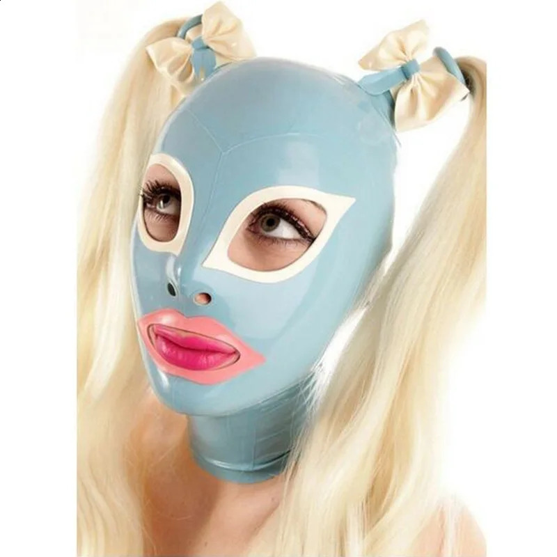 Latex cover with detachable collar twin blonde ponytail wig back zipper rubber golden braid 240923