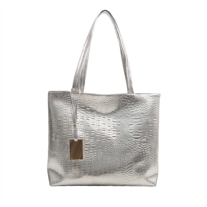 CMM New Large Capacity Single Shoulder Pu Handbag Crocodile Pattern Womens Bag Fashion Commuter Bag Tote Bag