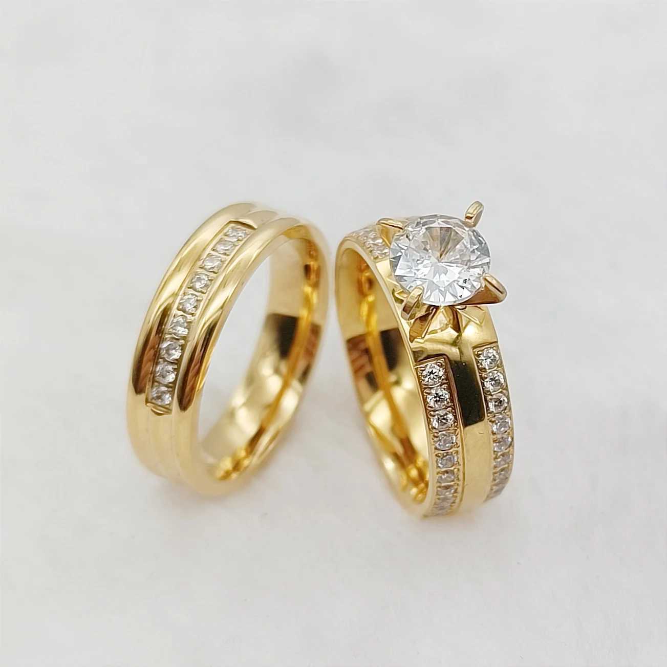 24k Gold Filled 316L Stainl Steel Jewelry Cz Diamond Wedding Rings Sets for Women Girls Ladies Engagement Statement GiftsXJ250514