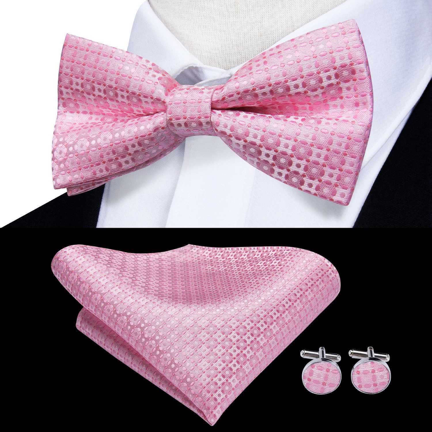 Hi tie Dot Silk Mens Pre tied Bow Hanky Cufflink Set Knot Bowtie for M Wedding Business Y240925