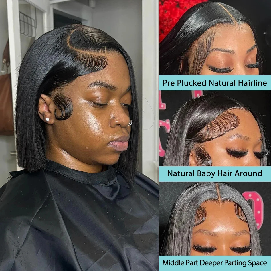 250 Density Bone Straight Short Bob 13X4 Front Human Hair Wigs 13X6 HD Transparent Lace Frontal 5X5 synthetic hair Closure Wig