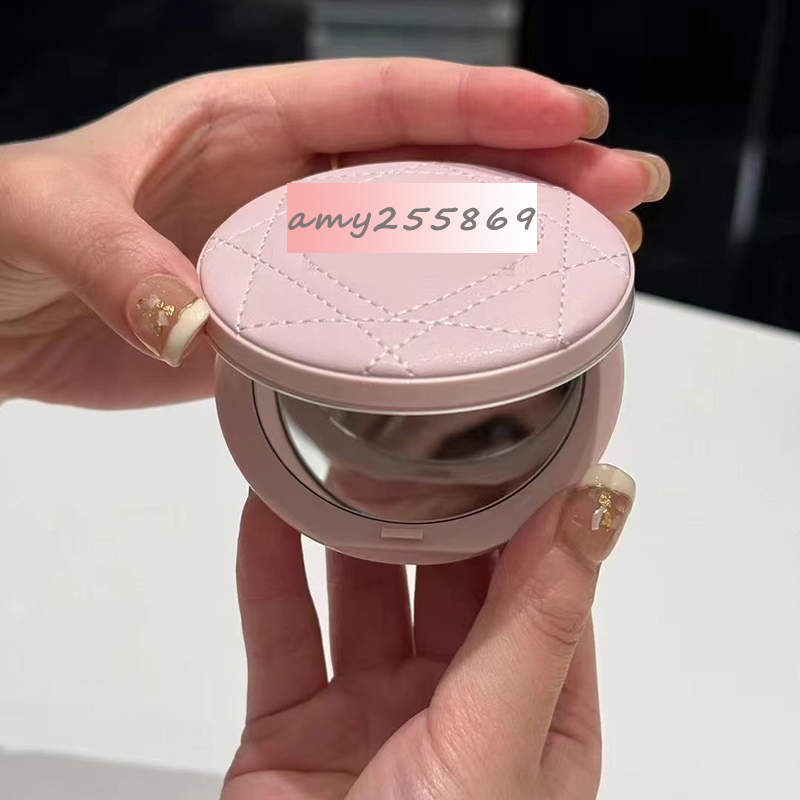 Fashion women pink leather folding makeup mirrors portable mirror with gift box for ladies favorite vogue items vip gifts