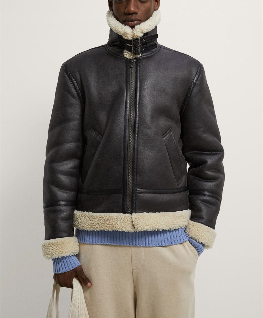 Winter Warm Lapel Suede Lambskin 2023 New Retro Fur One Zipper Jacket For Men