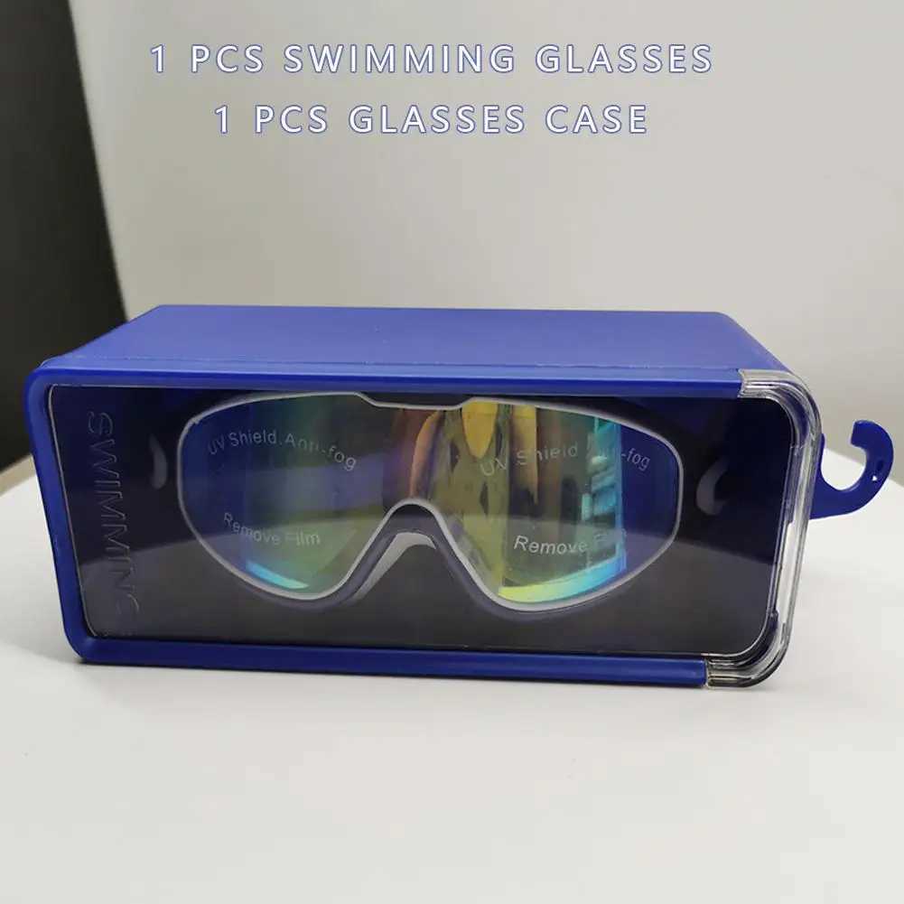 Adult integrated professional large frame swimming goggles electroplated lenses waterproof and anti fog lenses with ear clip glasses case CL240926
