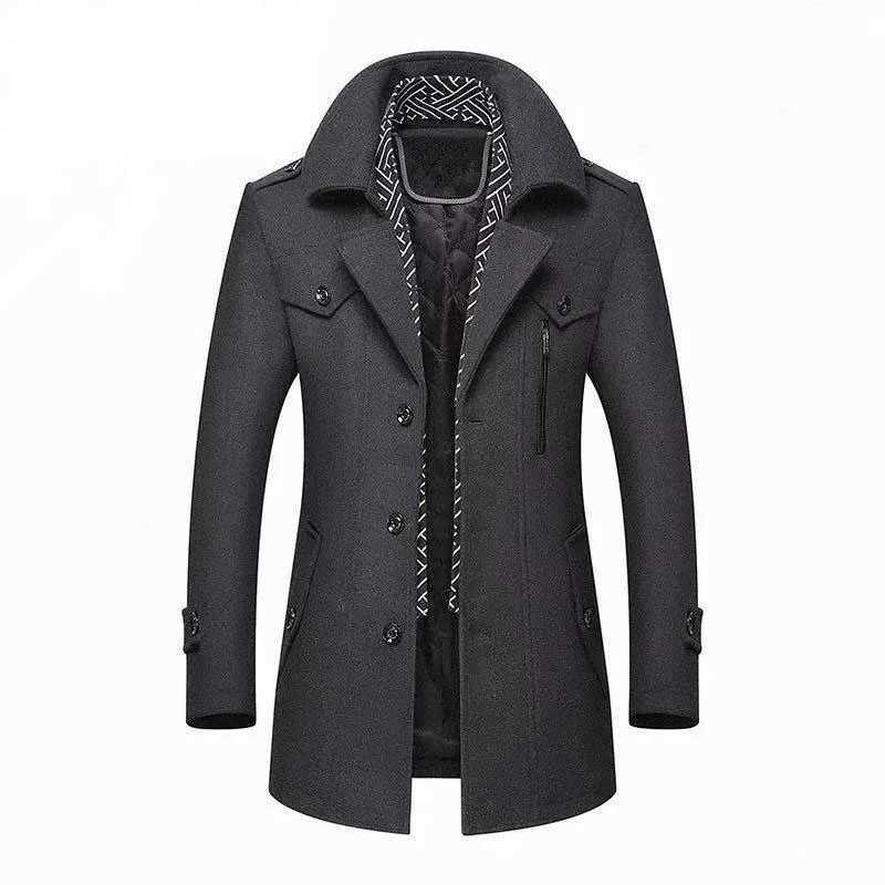 Winter mens wool coat new fashion mid length scarf collar cotton pad thick warm wool coat mens trench coat M-5Xl W240925
