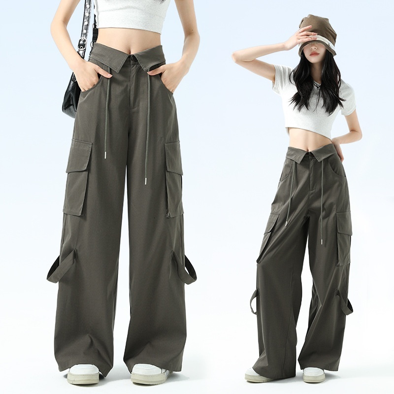 American work women's summer thin 2024 new straight flanged high waist large casual wide leg sports pants