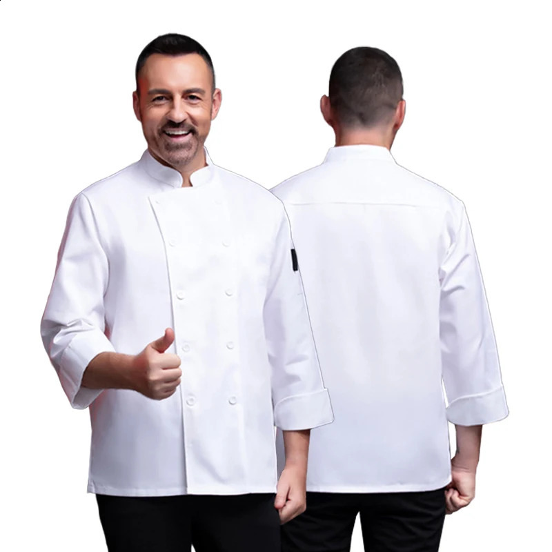 Light Blue Chef Jacket Restaurant Kitchen Uniform Canteen Double breasted Chef Long sleeved Mens and Womens Waiting Work Clothes 240926