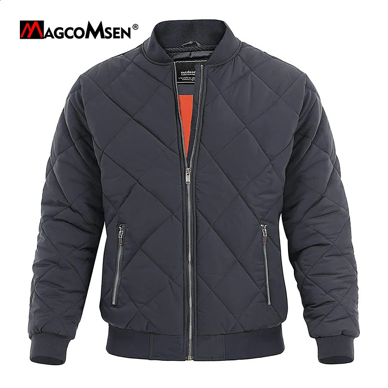 MAGCOMSEN Mens Padded Warm Jackets Fall Winter Rib Full Zip Jacket Windproof Causal Outerwear 240924
