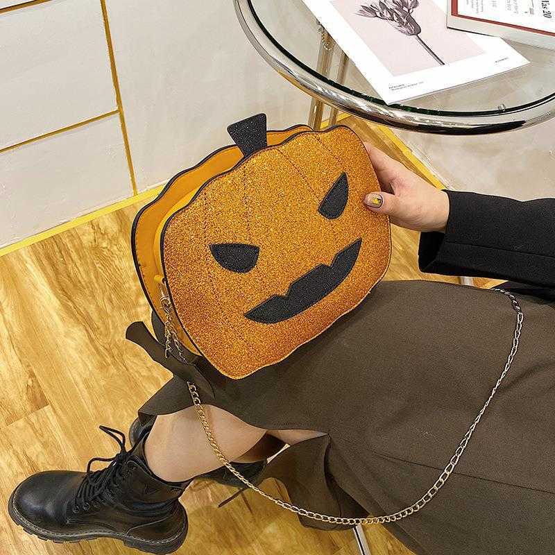 Luggage Mock Monster Pumpkin, Small Square Bag Fun Halloween Women's Bag, Sparkling Chain, Crossbody Bag 240915