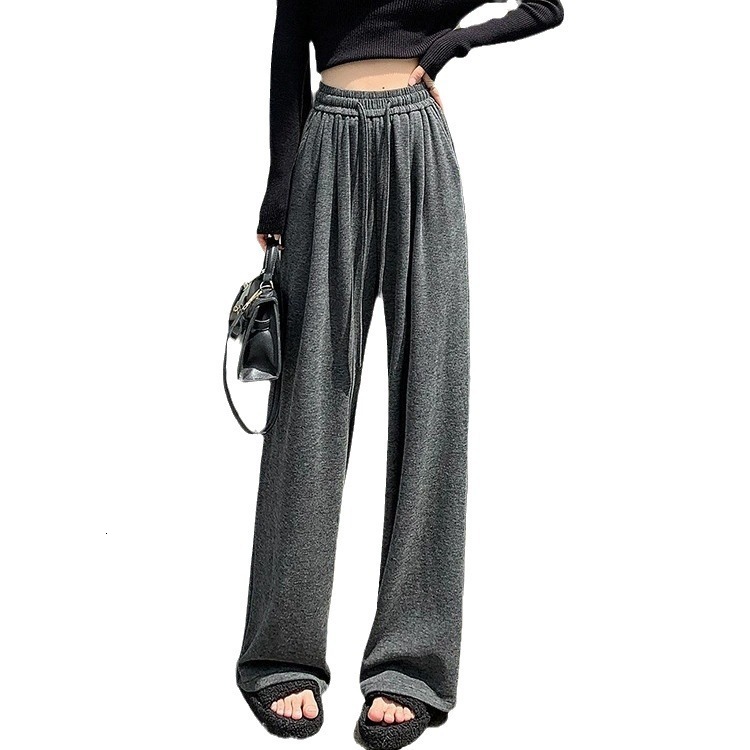 Glutinous rice wide leg for women, 2024 autumn winter, high waisted, loose fit, slimming and hanging casual pants, lazy style knitted pants