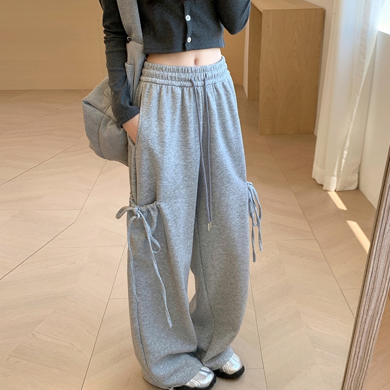 Wide for women in autumn and winter 2024, new high waisted bow design, casual sweatpants, small straight leg sports pants