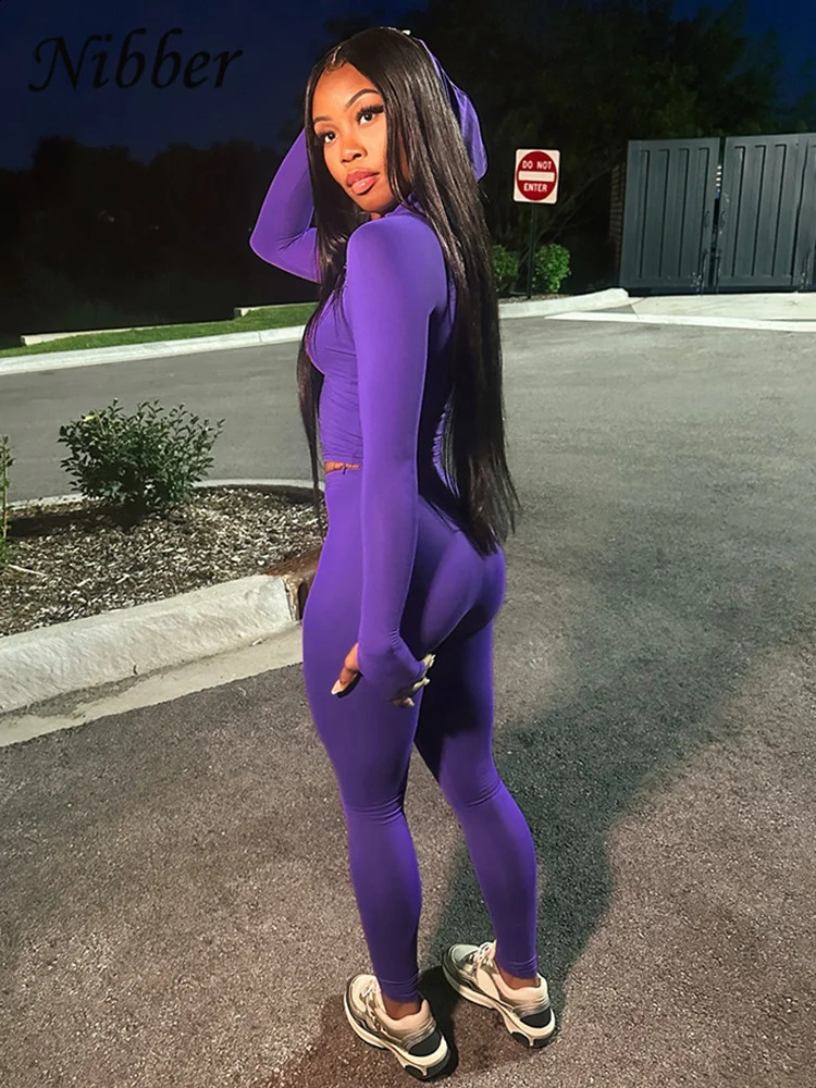 Nibber Sporty Casual 2 Piece Set Women Tracksuit Hooded Zip Crop TopsLeggings Fitness Soft Stretch Streetwear Activity Suit 240926