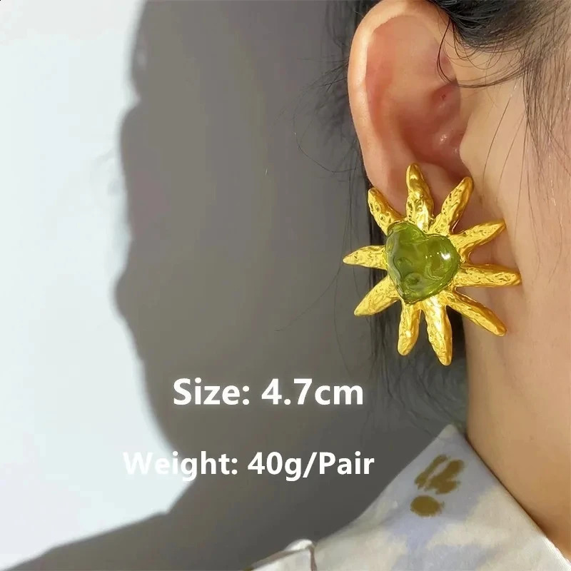 heart-shaped flower pearl metal stud earrings geometric resin round gold womens retro franc jewelry 240925