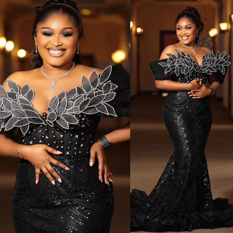 2025 Plus Size Black Prom Evening Dresses Formal Gowns For Women Off Shoulder ra Beaded Lace Vestido De Sorrie Birthday Dress Second Reception Gown