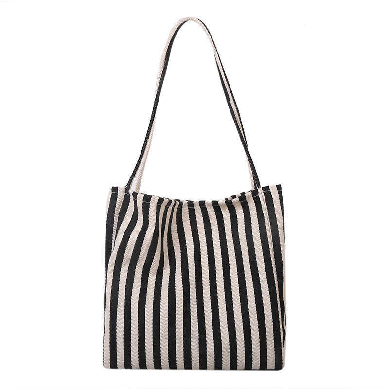 CMM Korean Literary Handbag Simple Small Fresh Stripe Shoulder Bag Leisure Fashion Large Capacity Shopping Bag