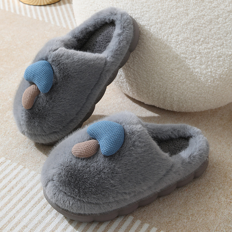Family Matching Mushroom Printed Cotton Footwear - Warm, Non-Skid Slippers Ideal for Home Wear During Cold Seasons