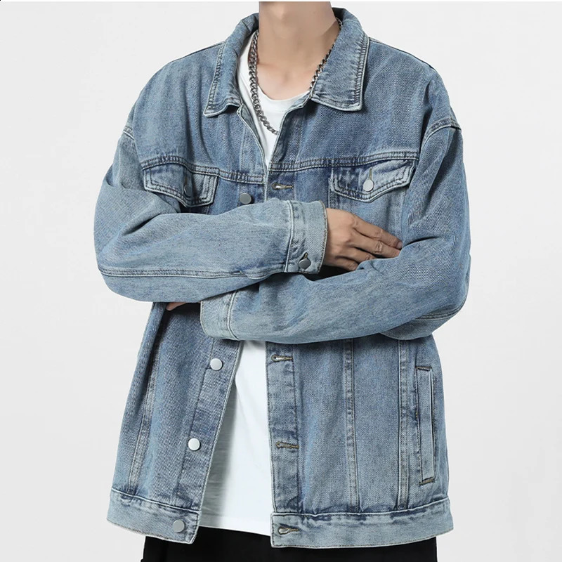 Mens loose classic autumn winter fashion denim jacket daily retro 240921