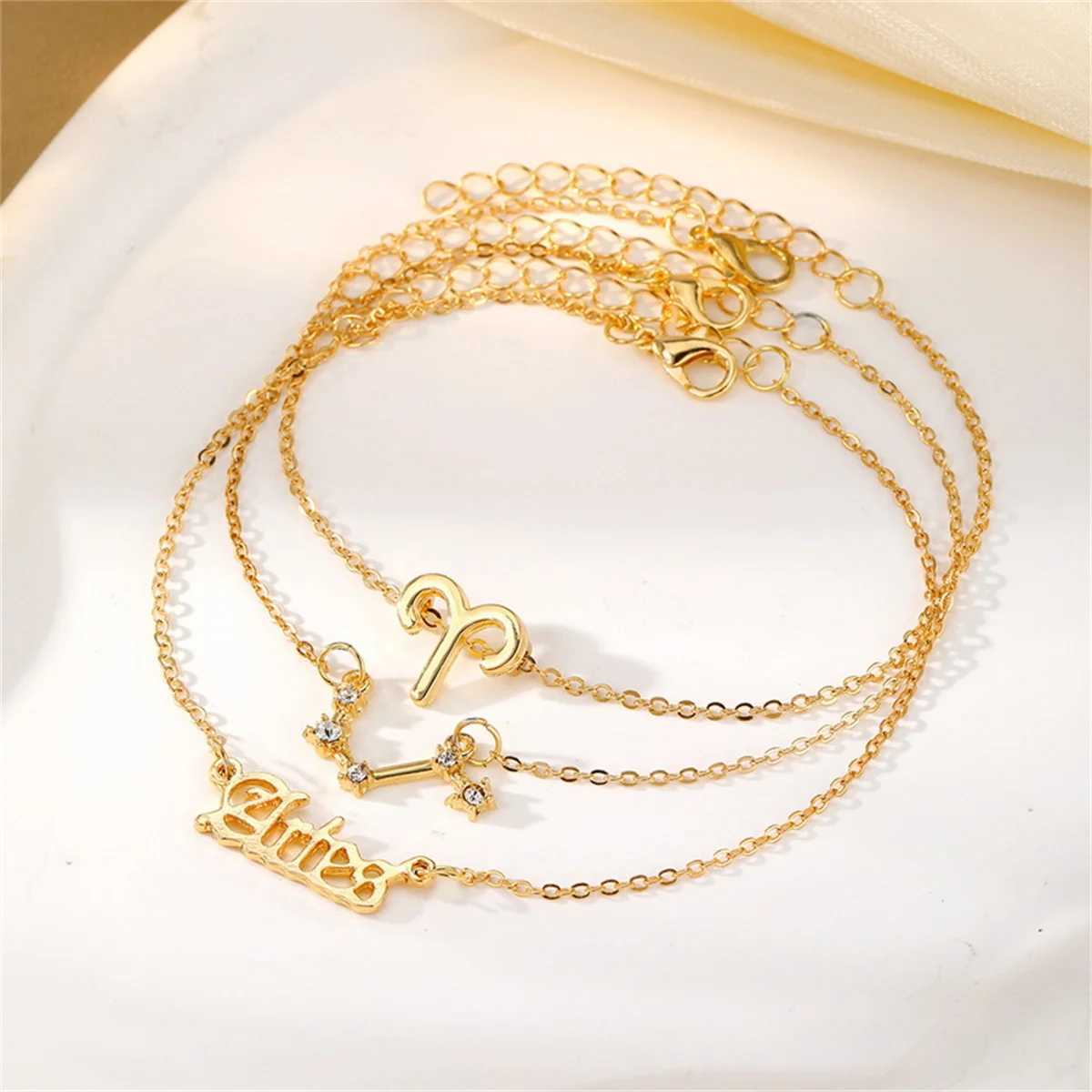 3Pcs/Set 12 Constellation Anklets For Women Gold Color Zodiac Signs Ankle Bracelet Barefoot Chain Summer BirtHDay Party JewelryX240926