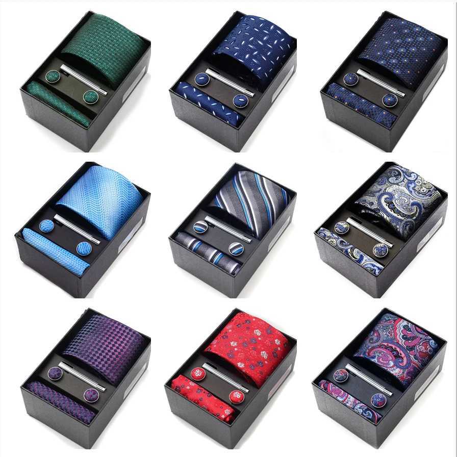 Mens tie gift box with collar handle cufflinks tie clip 6-piece set group business wedding holiday formal tie Y240925
