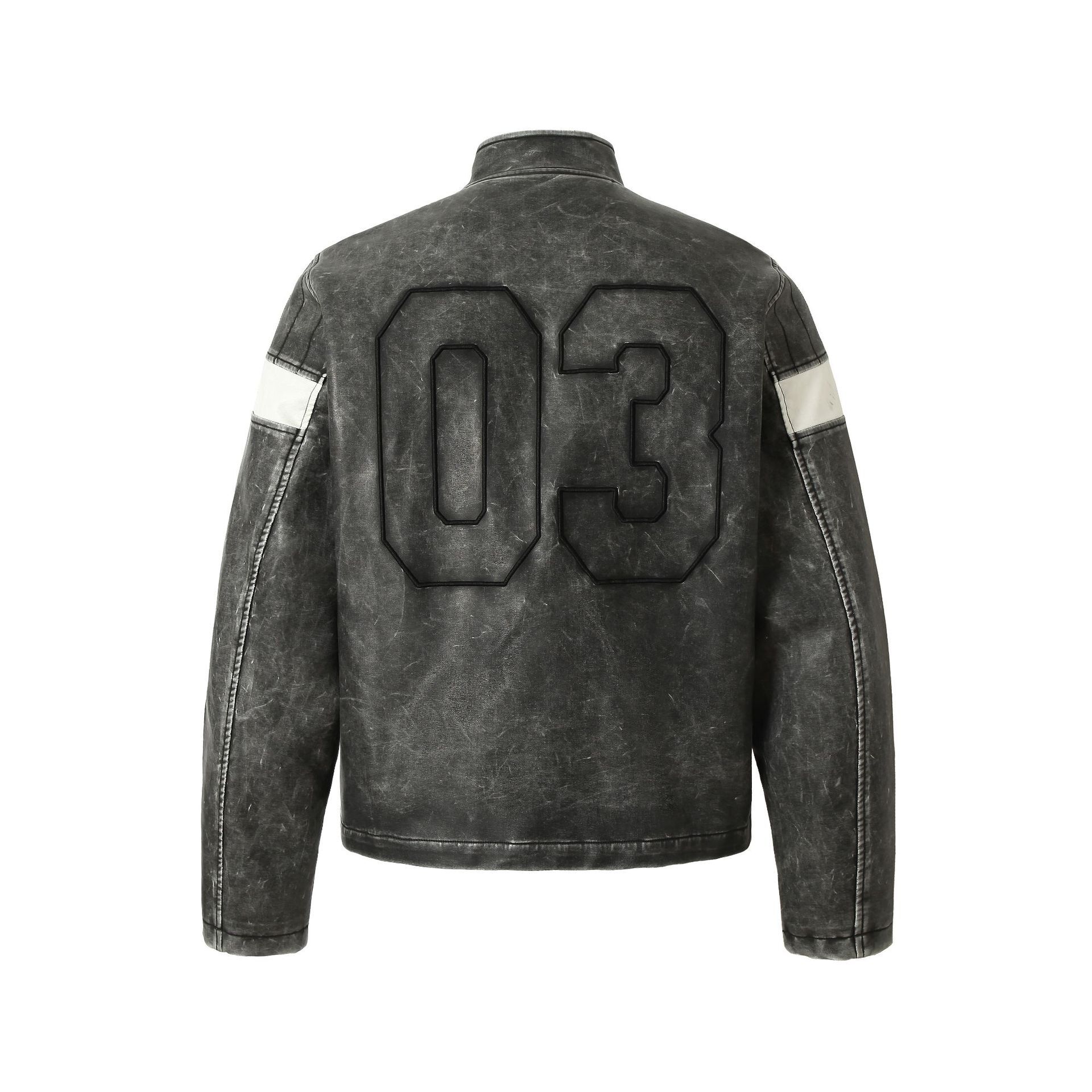 Autumn And Winter New American High Street Retro PU Imitation Leather Embroidered Jacket Men