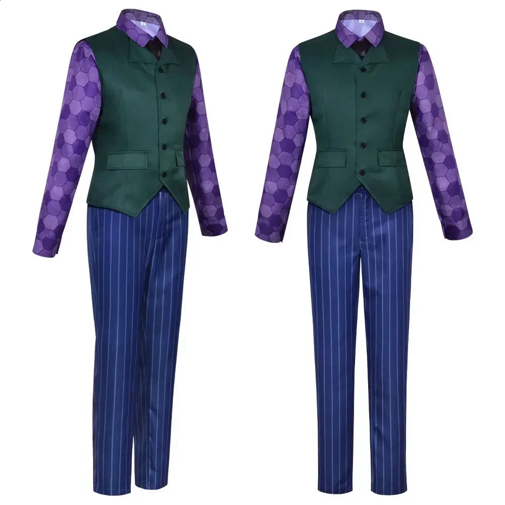Adult Halloween Dress Up Party Clown Heath Ledger Set Role Playing Movie and TV Dark Knight Clown Costume Purple Jacket 240926