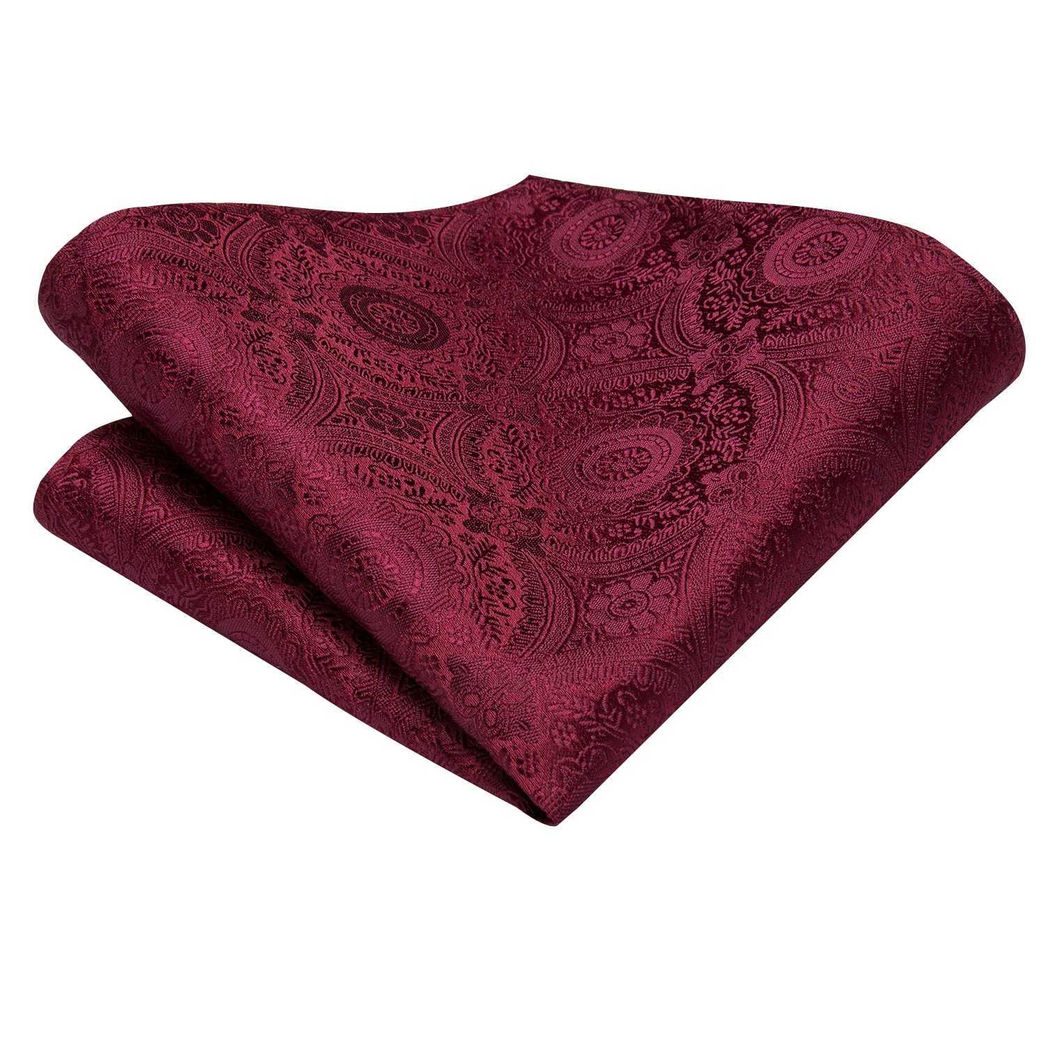 Hi-Tie Mens Gift Tie Set Red Wine Burgundy Paisley Silk Wedding Tie For Men Fashion Design Quality Hanky Cufflink Dropsing X2504071