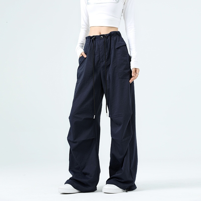 Blue American work women's summer thin 2024 new high waist slimming parachute quick drying casual wide leg pants