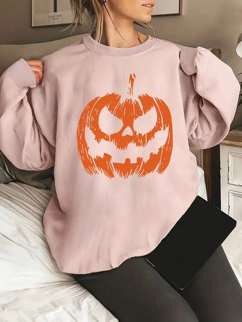 Women Halloween Pumpkin Sweater Brand Long Sleeve Round Neck Pullover Plus Size Casual Sweatshirt Fall Clothes